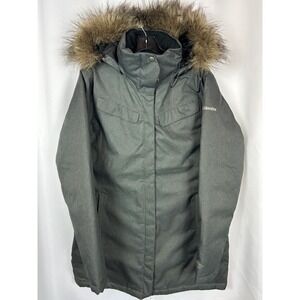 Columbia Down Coat Omni-Heat Parka Long Grey Faux Fur Hood Jacket Large